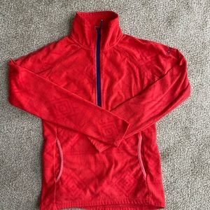 Ladies coral colored long fleece pullover. Perfect base layer.